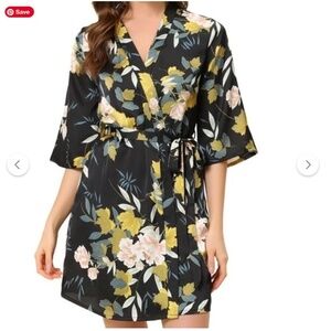 Storia Dark Blue Floral Satin Robe Size Small